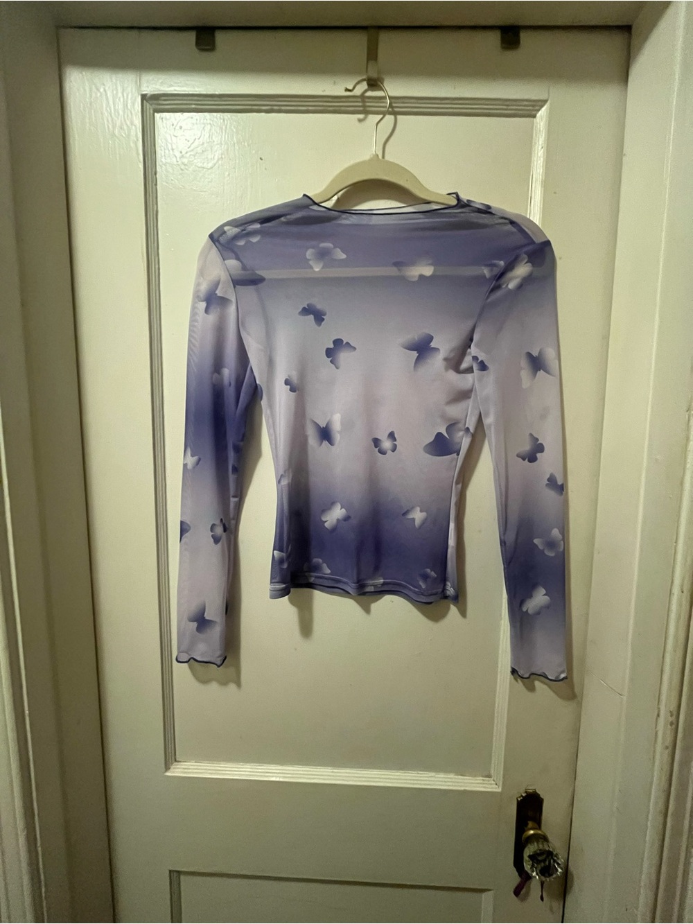Sheer Lavender Ombre Butterfly Long-Sleeve Top